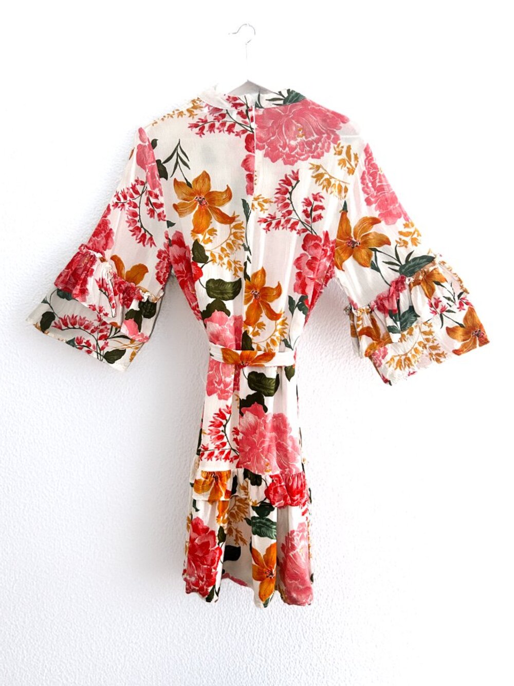 Petal & Pup Peta Floral Print Pink Peony Mini Dress Bell Ruffle Sleeve Size S - Picture 4 of 9